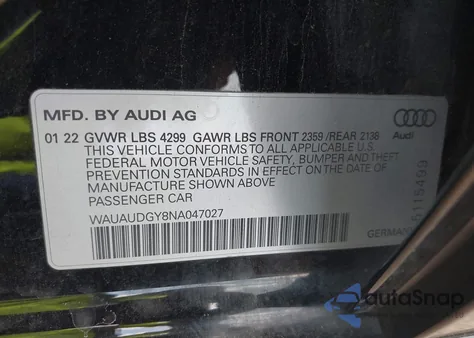 2022 Audi A3 Premium 40 Tfsi Front-Wheel Drive S Tronic z USA, uszkodzony, nr VIN WAUAUDGY8NA047027
